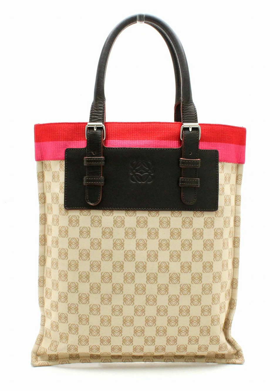 Loewe Anagram Tote Bag Handbag gusset canvas leather Beige Cream pink red